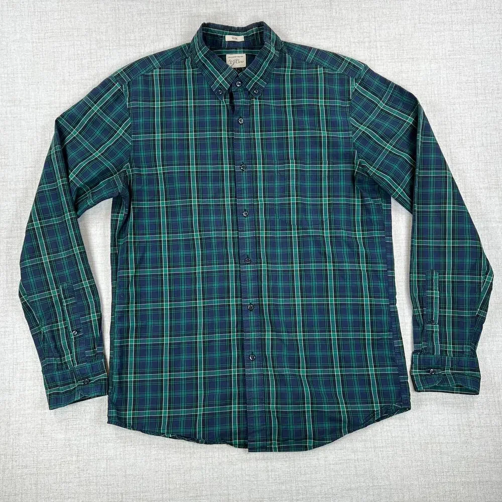 J Crew Slim Fit Dress Shirts Mens L Blue Green Plaid Long Sleeve Lot of 2 - Picture 9 of 13